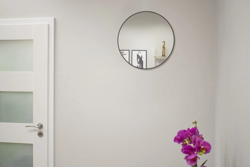 SPECCHIO Valora 40CM con cornice in metallo nero per soggiorno in stile moderno