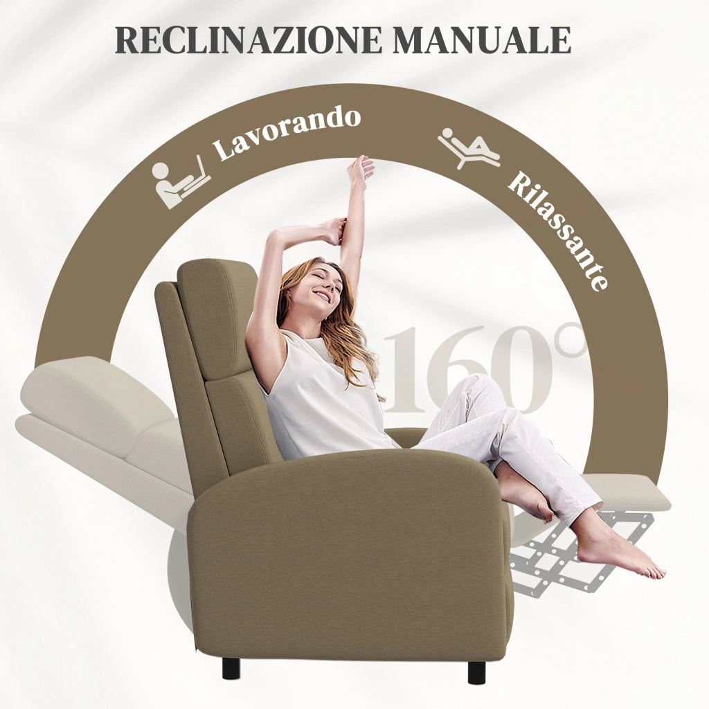 Poltrona Relax Reclinabile Manualmente a 160¡ã con Poggiapiedi in Tessuto, Beige