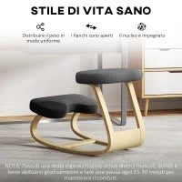 Sedia Inginocchiatoio con Movimento a Dondolo, in Tessuto Effetto Lino e Legno di Betulla, 50x73x55 cm, Nero