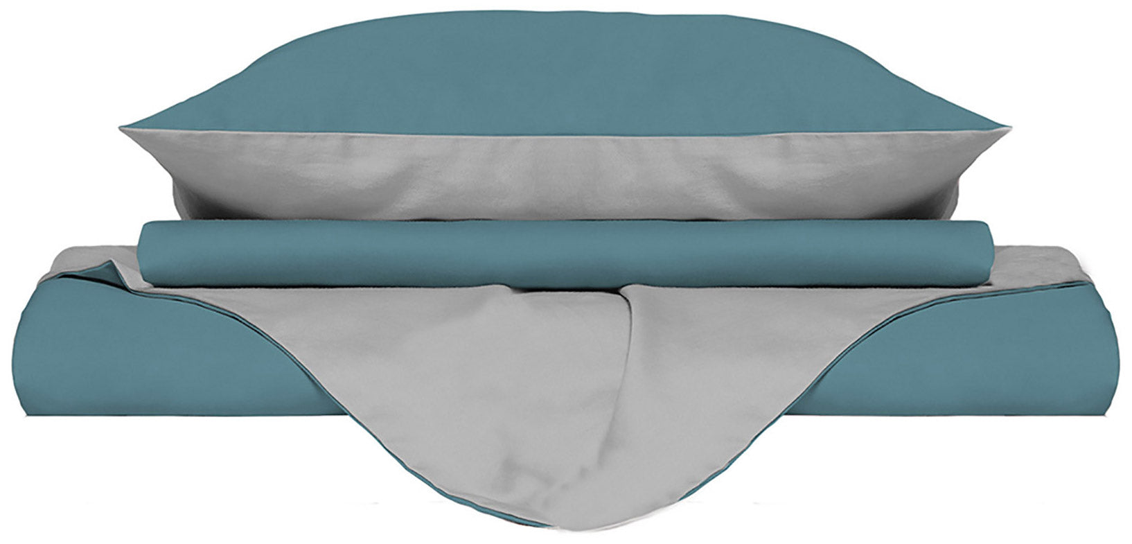 Copripiumino Singolo con Sacco e Federe Doubleface Ottanio/Grigio Chiaro