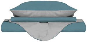 Copripiumino Singolo con Sacco e Federe Doubleface Ottanio/Grigio Chiaro