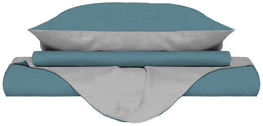 Copripiumino Singolo con Sacco e Federe Doubleface Ottanio/Grigio Chiaro