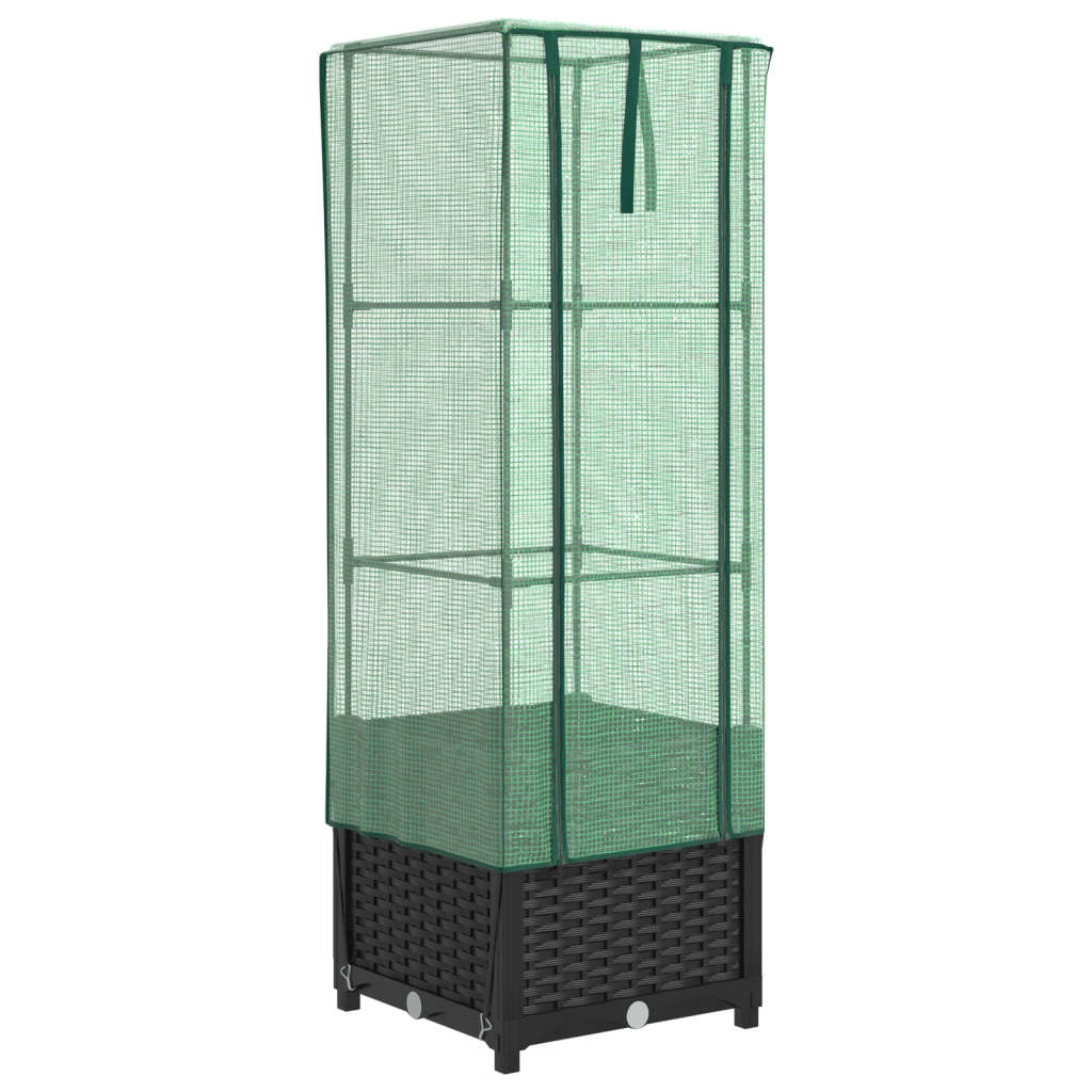 Aiuola rialzata/fioriera con copertura effetto rattan 40 x 40 x 139 cm nero 02_0038773