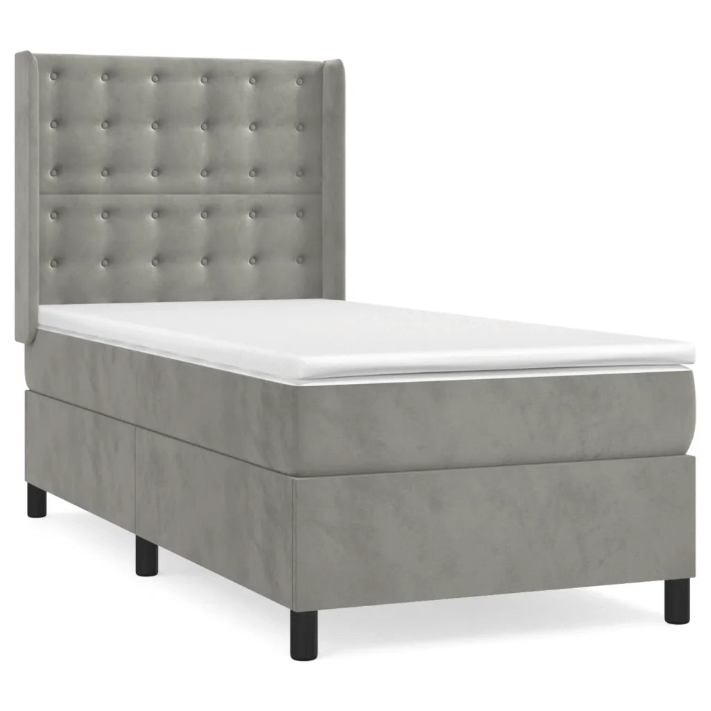 Letto singolo | Letto per adulti | Giroletto a Molle con Materasso Grigio Chiaro 80x200 cm Velluto