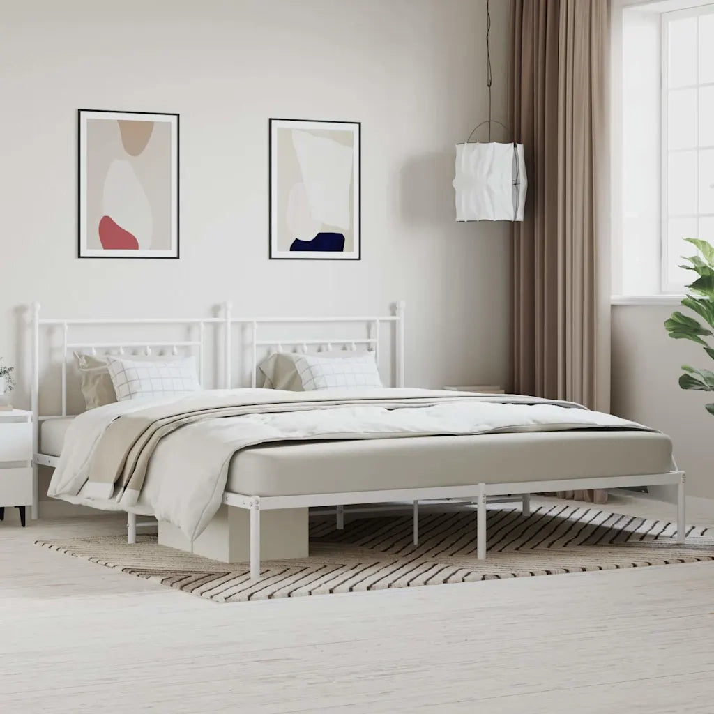 Letto matrimoniale | Letto per adulti | Giroletto con Testiera Metallo Bianco 200x200 cm