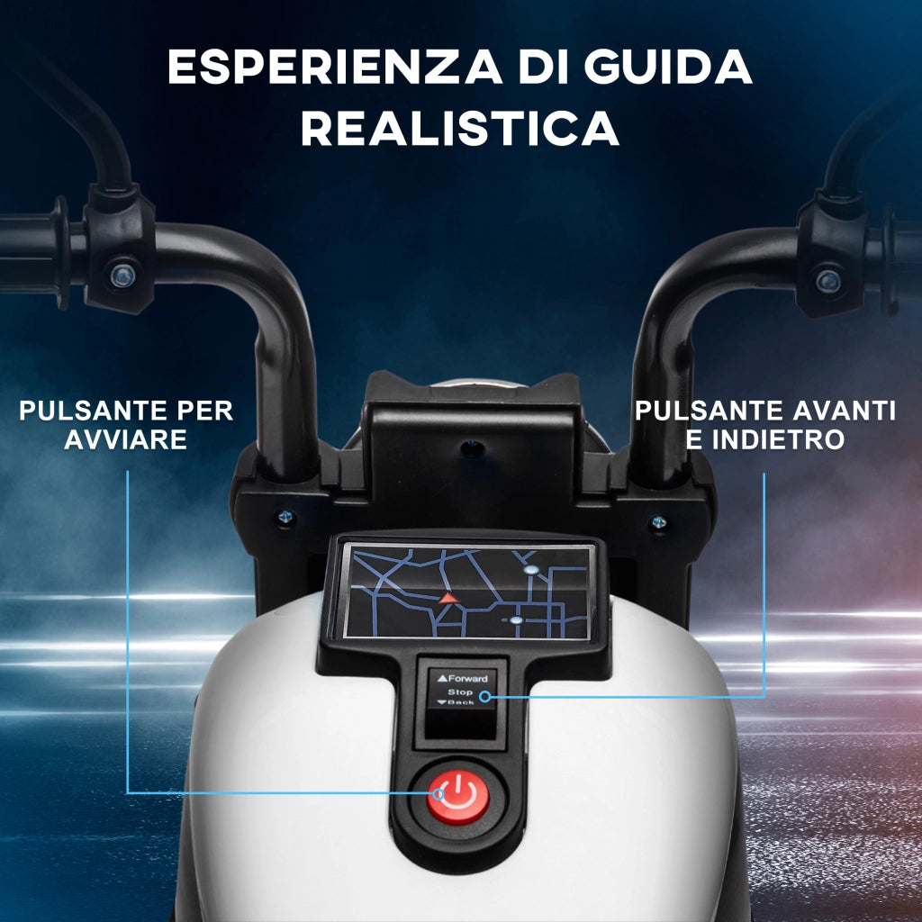 Moto Elettrica per Bambini 76x42x57 cm con Rotelle e Fanale 6V Bianco e Nero