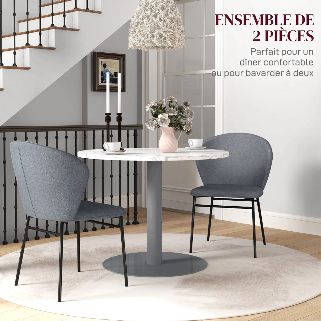 Set di 2 Sedie da Pranzo Imbottite in Tessuto ¨C Zephmum ¨C Grigio