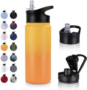 Fles diario in acciaio inox - 500ml - con cappello di giunchi, privo di conservanti, adatto a bevande gassate, termos di vetro BPA-free (+2 coperchi) isolamento a doppia parete a vuoto per sport, viaggi, campeggio, scuola, bicicletta, palestra
