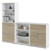 Credenza Acceglio, Buffet da soggiorno, Madia da salotto, Dispensa da cucina, 267x40 h222 cm, Bianco e Quercia