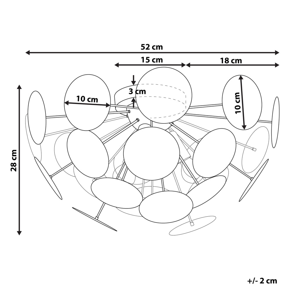 Lampada da Soffitto in Metallo dorato e Nero Emisfero Paralume di Cerchi 2 Lampadine Industriale Art Déco