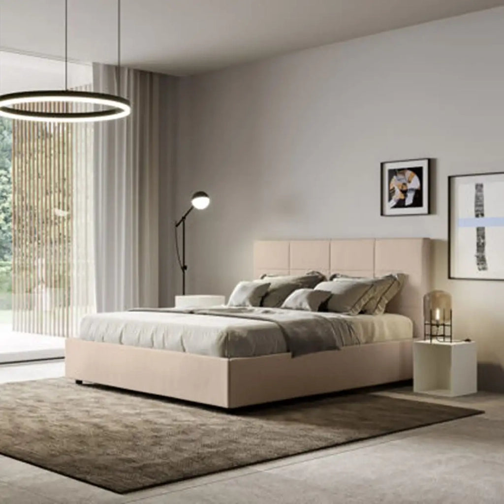 Letto matrimoniale con rete imbottito 160x210 similpelle tortora Mika