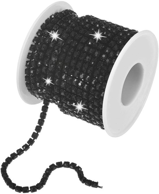 Catenella di decorazione a cristalli, 2 mm, 10 metri, catenella singola con clip e cup di cristallo, per decorazione e artigianato [nero]