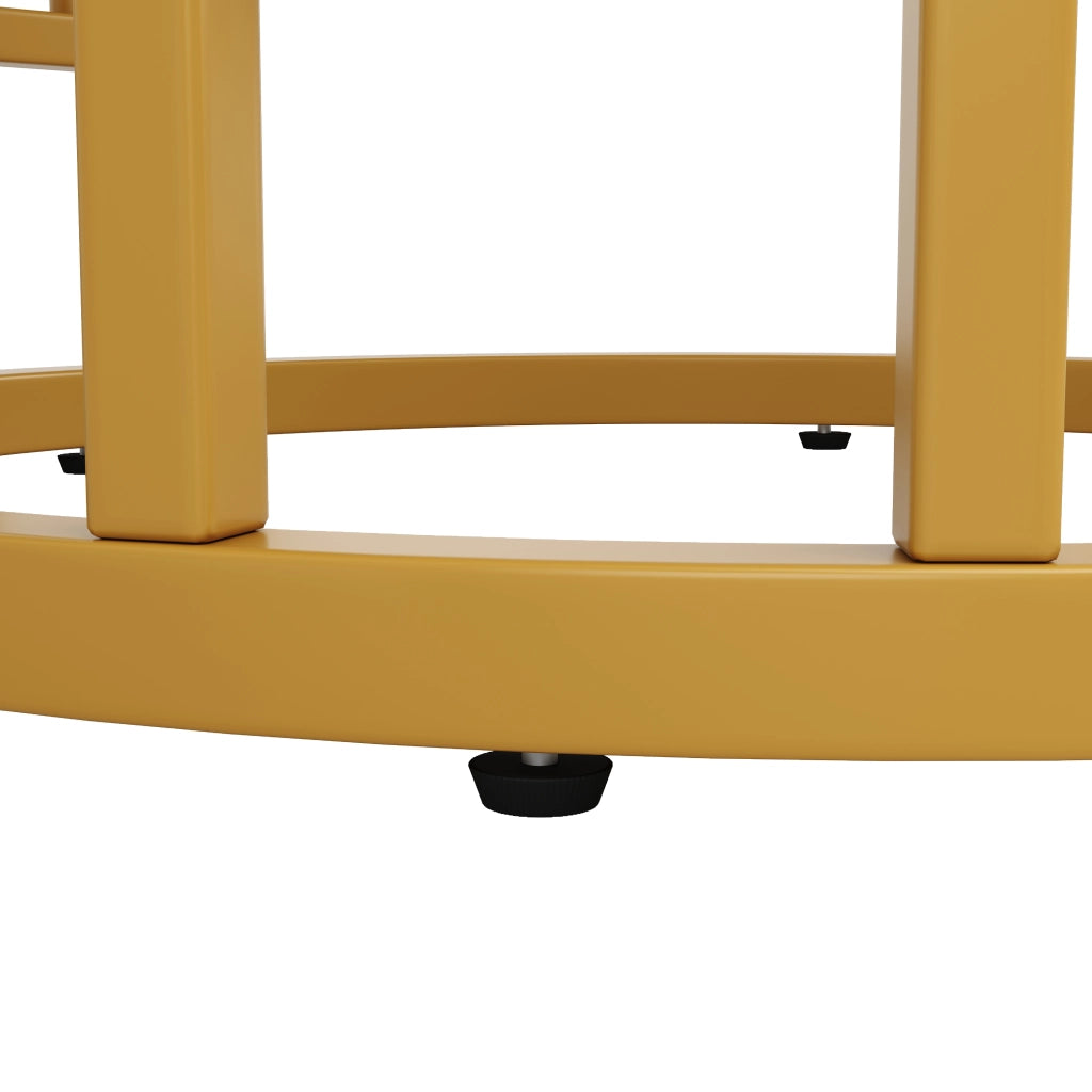 Tavolo da Pranzo Rotondo ¨C Xylo ¨C Piano MDF Effetto Marmo, Gambe in Metallo Oro, 80x80x76cm