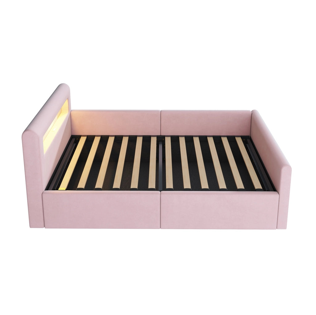 Letto imbottito per bambini 90x200 cm con LED, USB e contenitore idraulico