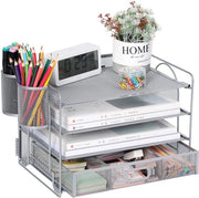 Organizzatore per scrivania 4 posti, organizzatore per scrivania a rete, cassetto con lavello per uso domestico (2 contenitori per penne)