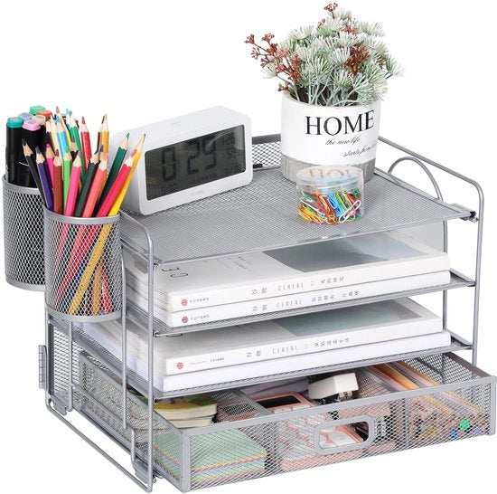 Organizzatore per scrivania 4 posti, organizzatore per scrivania a rete, cassetto con lavello per uso domestico (2 contenitori per penne)