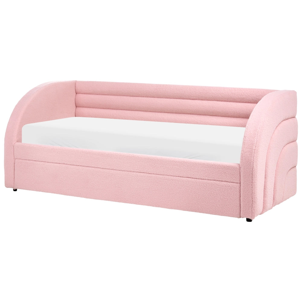Letto a scomparsa 90 x 200 cm rivestito in bouclé rosa rete a doghe letto da giorno camera dei bambini camera degli ospiti