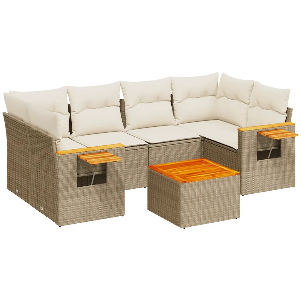 Set Divani da Giardino 7 pz con Cuscini Beige in Polyrattan