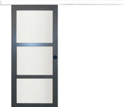 Porta Scorrevole in Vetro Blakeria RAL7016 H204 x L83 + Binario in Alluminio Bianco e 2 Gusci Neri
