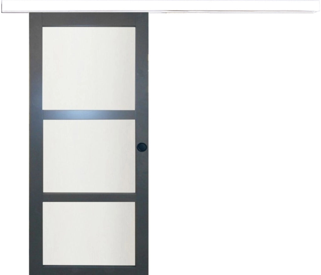 Porta Scorrevole in Vetro Blakeria RAL7016 H204 x L83 + Binario in Alluminio Bianco e 2 Gusci Neri