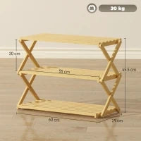 Scarpiera Stretta in Bambù Pieghevole a 3 Livelli, Senza Installazione, Legno Naturale