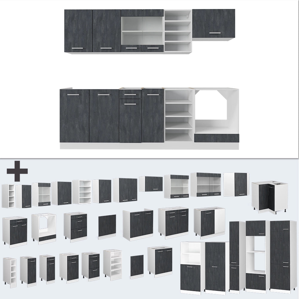 Cucina componibile R-Line Calce nera/Bianco 240 cm PL Antracite Vicco