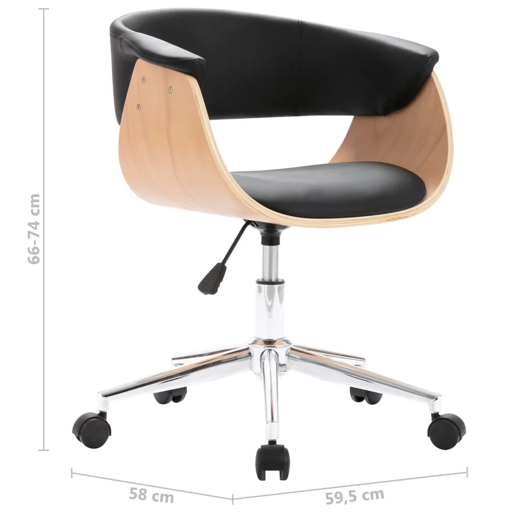 Sedia girevole da ufficio/studio in legno curvato e similpelle nera 02_0024156