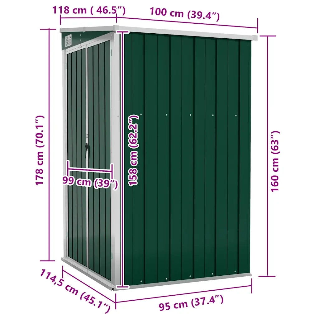 Capanno Giardino a Parete Verde 118x100x178 cm Acciaio Zincato cod mxl 65899