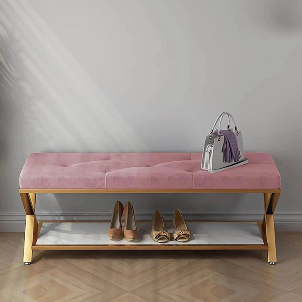 scarpiera Panca per Scarpe Panca per Ingresso Panca per corridoio Porta d'ingresso, Porta, Soggiorno, Stanza di Fango - Struttura in Ferro Rosa 80 cm