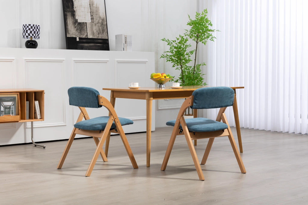 Set di 2 sedie pieghevoli imbottite in legno di faggio, colore blu, con rivestimento sfoderabile