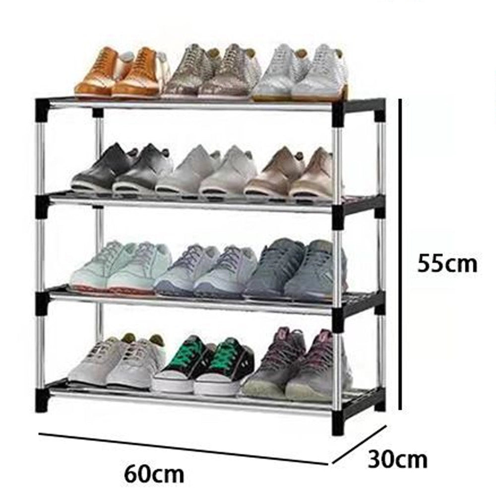 Trade Shop - Scarpiera Scaffale Salvaspazio Multiuso 4 Ripiani Metallo Impilabile 60x30x55cm -
