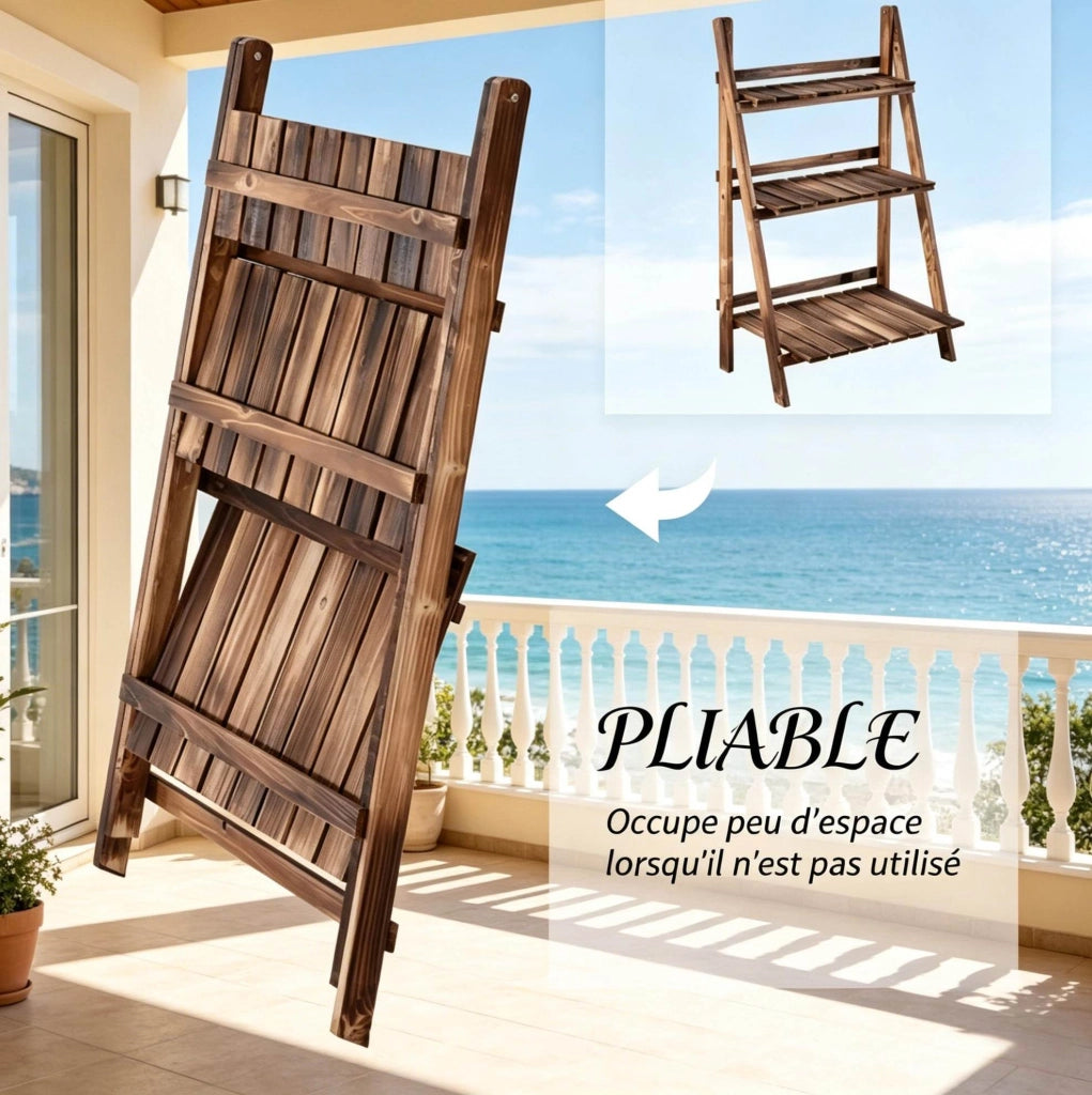 Scaffale pieghevole per piante 60x37x93 cm in legno marrone， stile scala