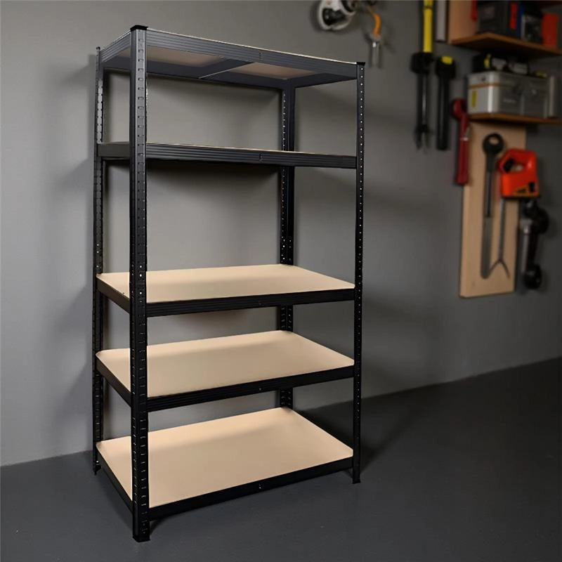SCAFFALE IN METALLO NERO CON 5 RIPIANI IN MDF 90 X 40 X H180 CM