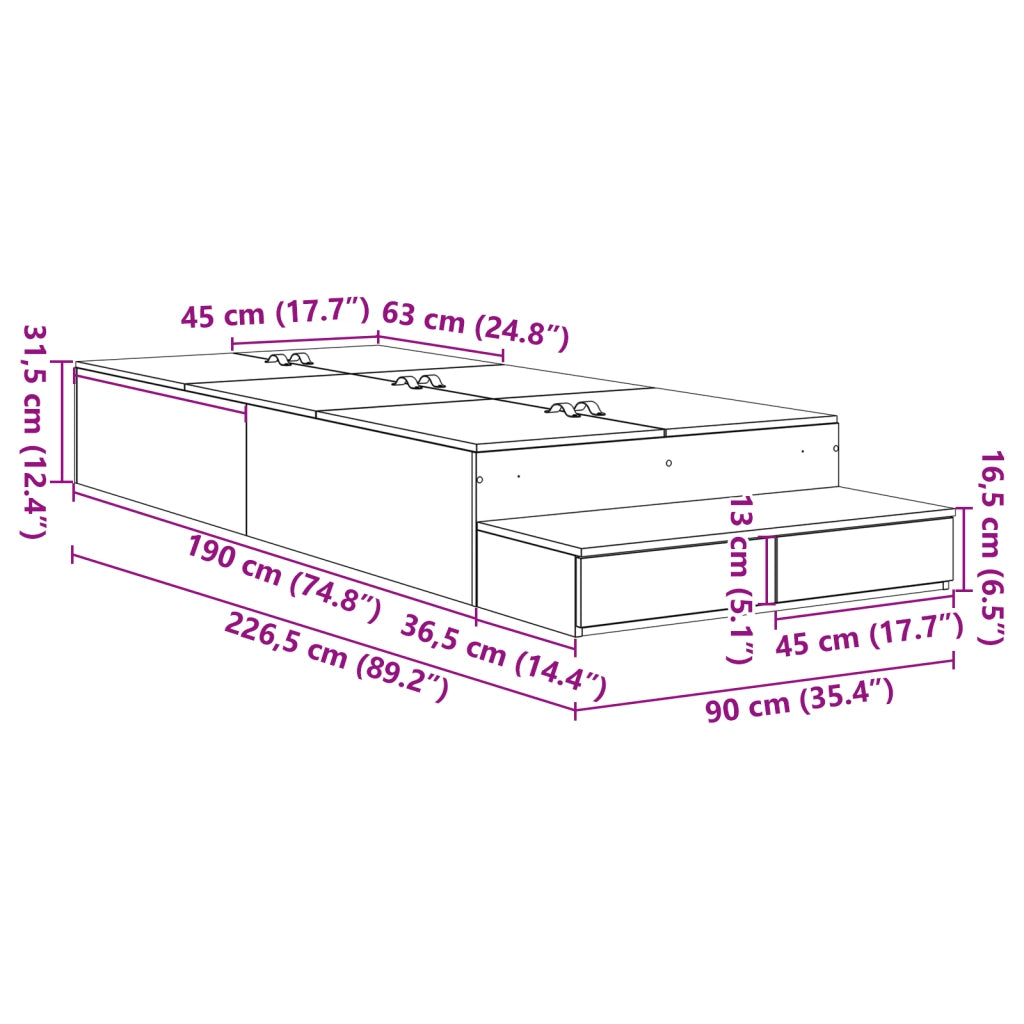 Struttura letto con contenitore Bianca 90x190 cm