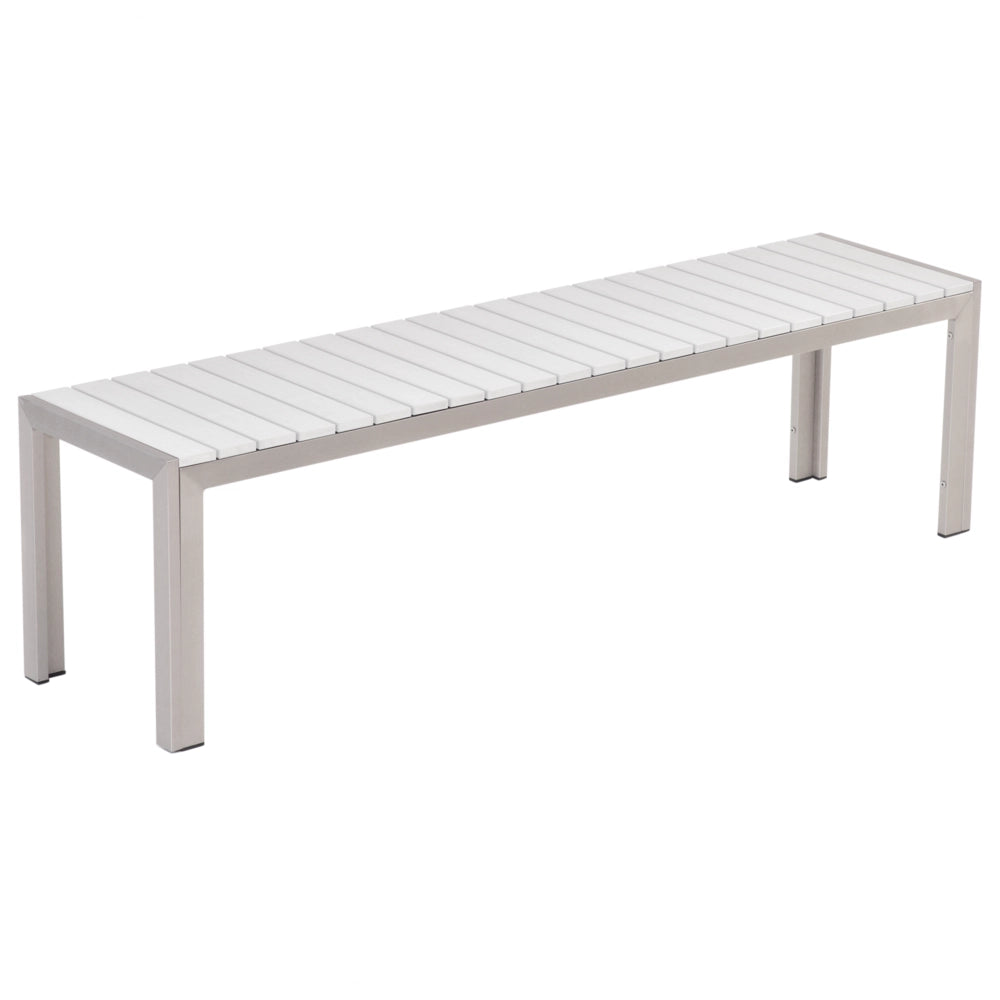 Set da pranzo da giardino bianco da esterno 3 pezzi tavolo rettangolare 2 panche struttura in alluminio spazzolato