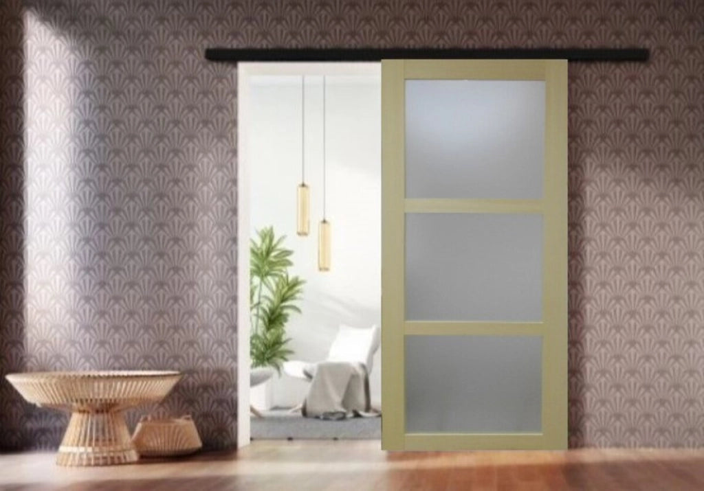 Porta scorrevole smaltata Ayous impiallacciato 3 vetri H204 x L93 + binario a rulli nero