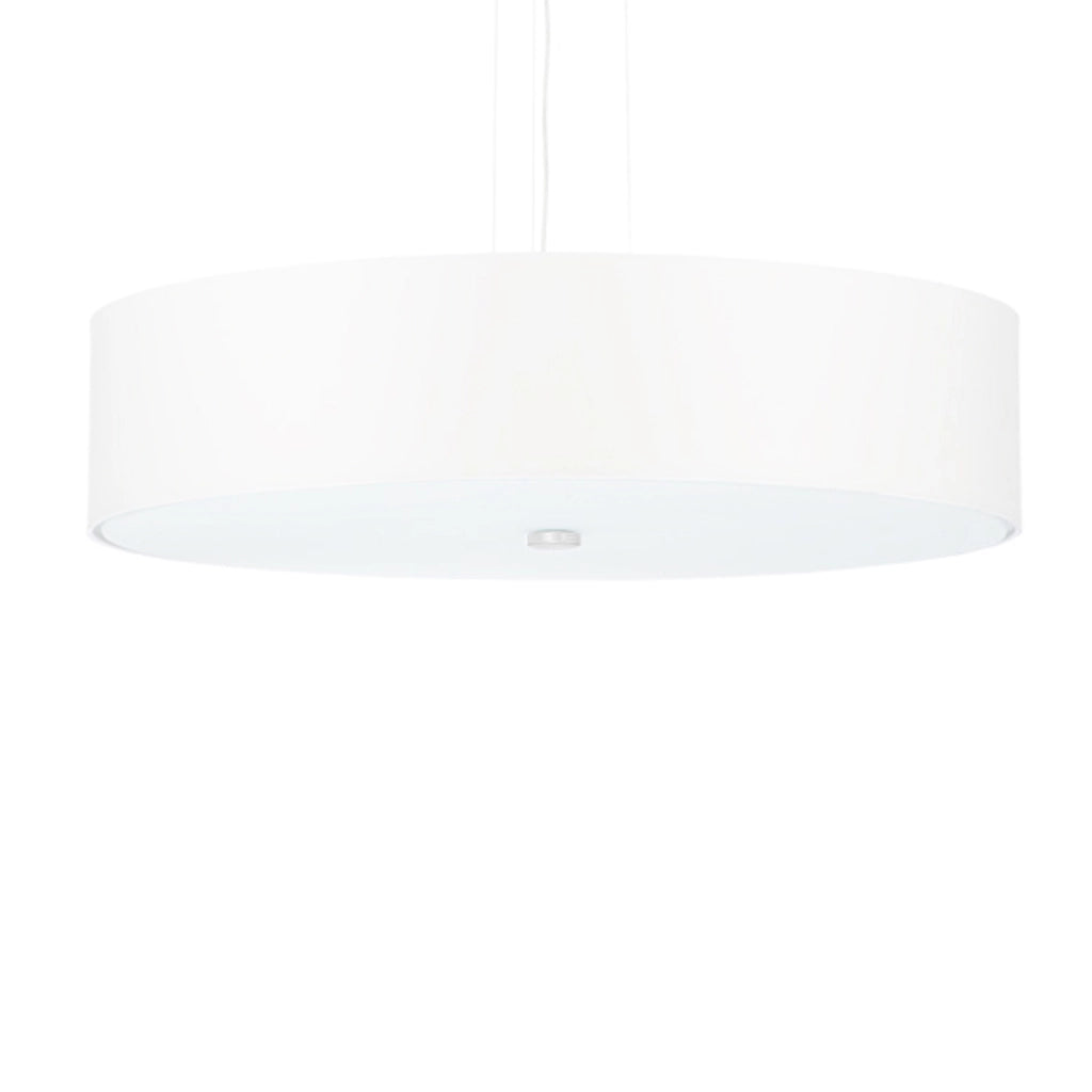 Lampadario rotondo a 5 luci serie SKALA in tessuto bianco, vetro e acciaio, 50 cm
