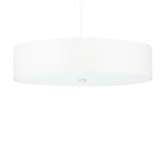 Lampadario rotondo a 5 luci serie SKALA in tessuto bianco, vetro e acciaio, 50 cm