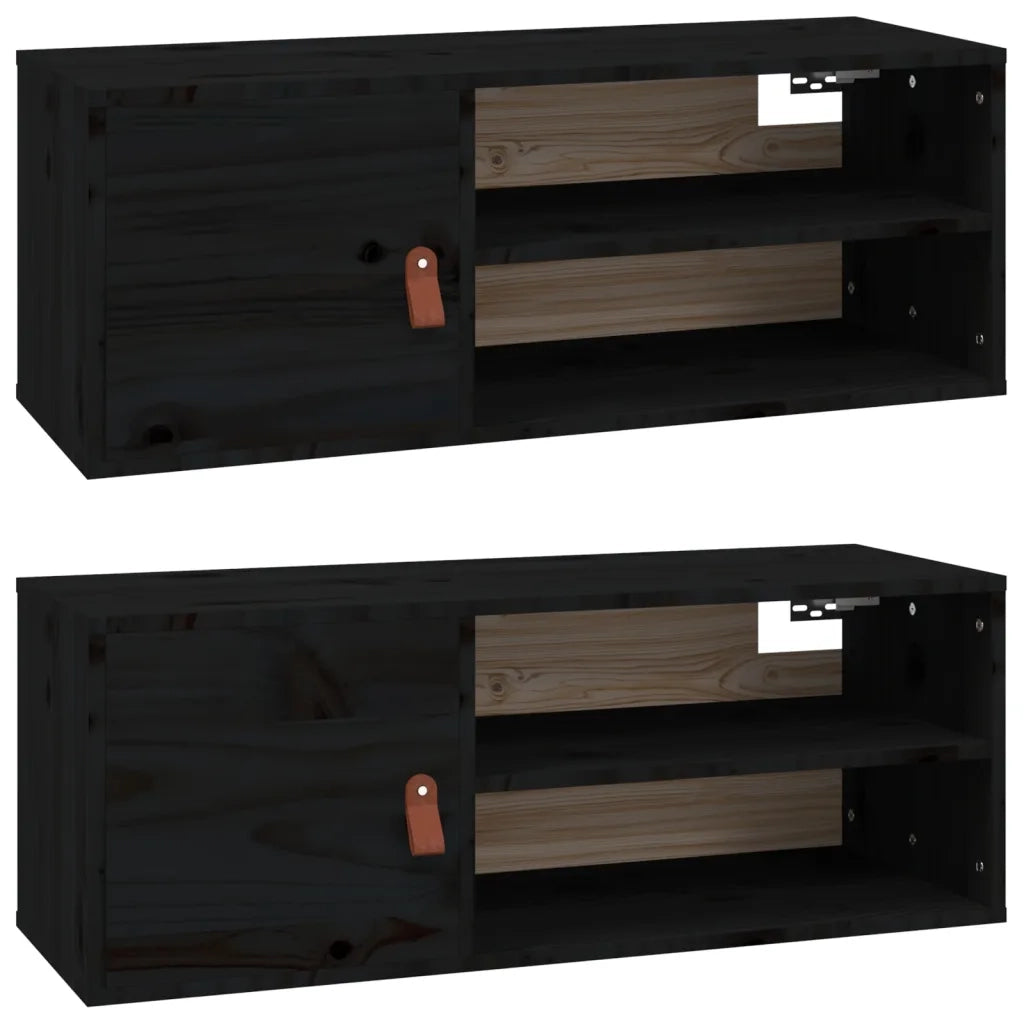 Pensili 2 pz Neri 80x30x30 cm in Legno Massello di Pino 818394