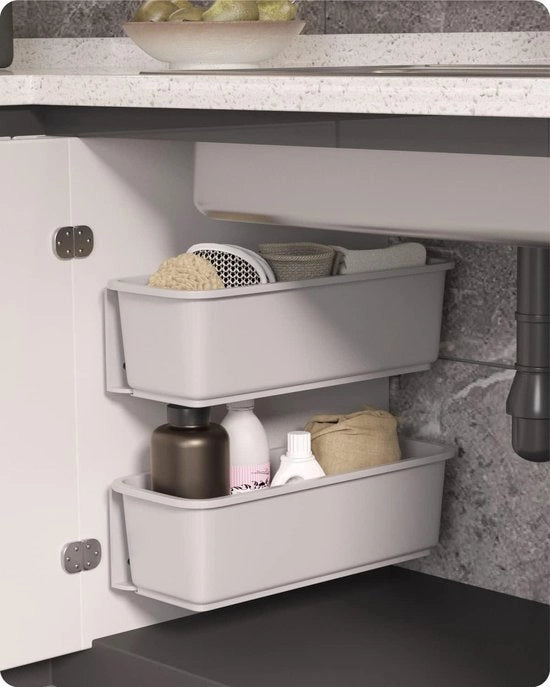 Organizzatore a scomparsa per cucina e bagno - cassetti estensibili - fissaggio alla parete - contenitori per spezie (grigio)