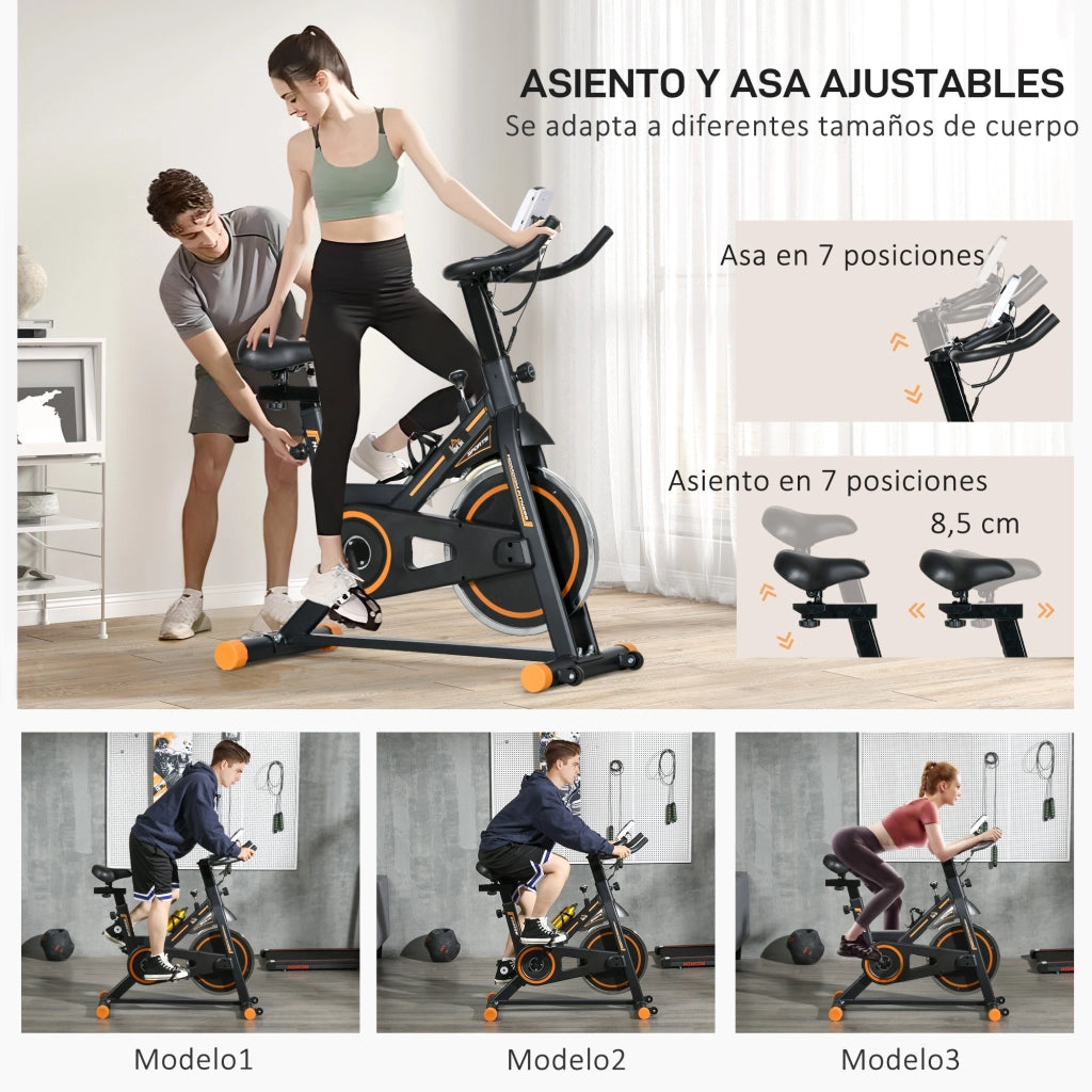 Bicicletta da camera con volante 8 kg display LCD cardiofrequenzimetro sella e manubrio regolabili ¨C zephmum ¨C 103x48x115 cm arancione