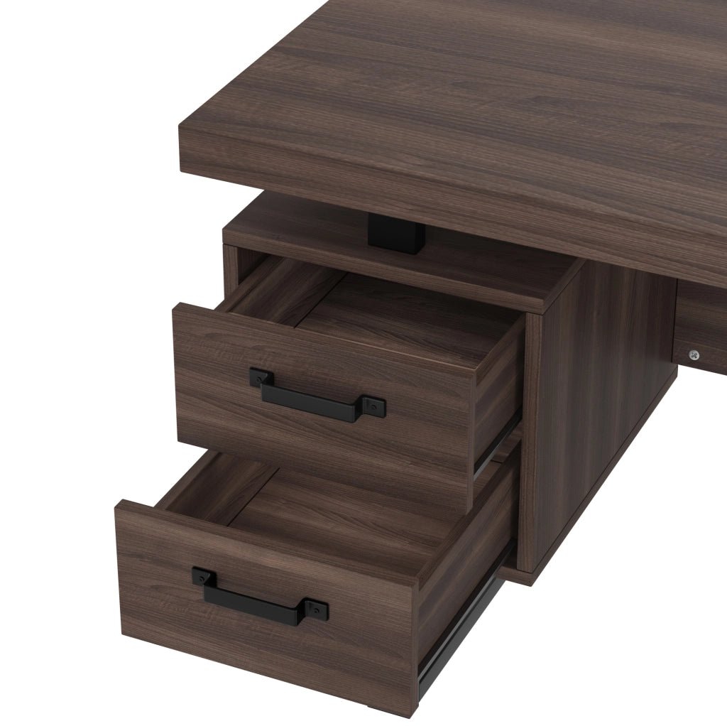 Scrivania da ufficio 135 x 54 cm in MDF e metallo con 2 cassetti, marrone e nero