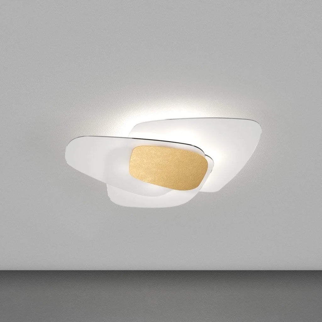 Plafoniera Contemporanea Strategy Metallo Medio Foglia Oro 6 Luci E27