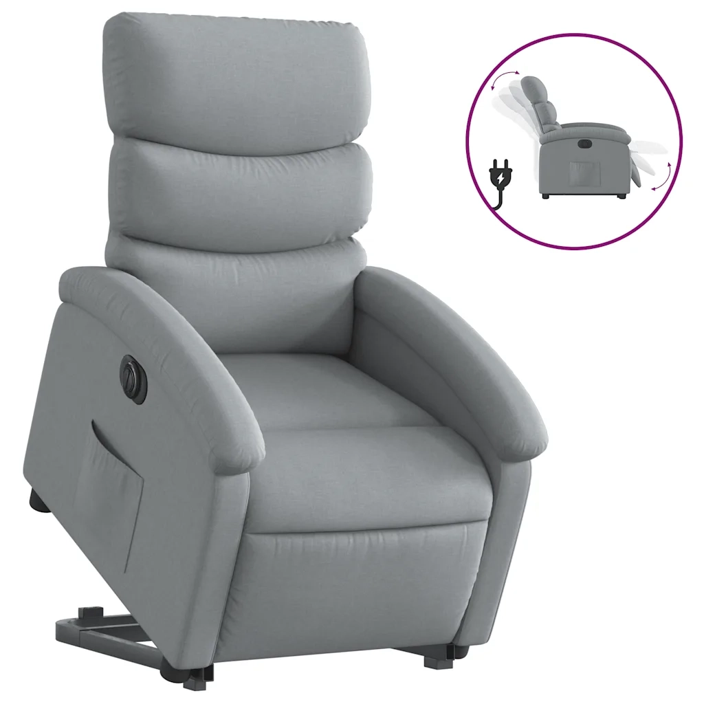 Poltrona | Sedia Relax Reclinante Alzapersona Elettrica Grigio Chiaro Tessuto