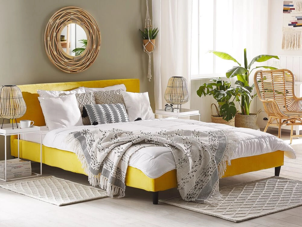 Fodera per struttura letto in velluto giallo per letto 180 x 200 cm sfoderabile e lavabile