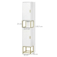 kleankin Colonna Bagno con 2 Armadietti e Ripiano in MDF e Acciaio, 30x30x170.7cm, Bianco e Oro