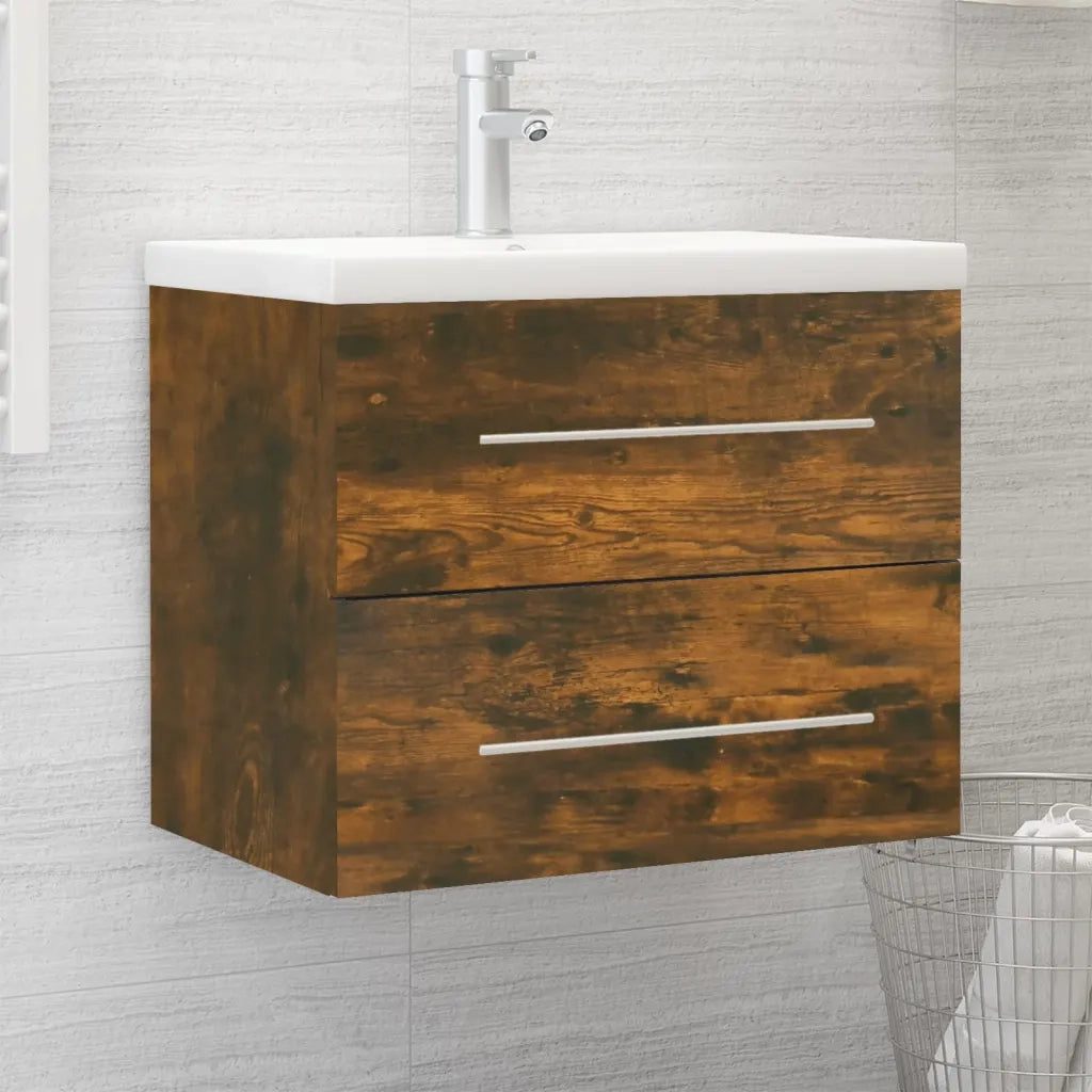 Mobile Bagno con Lavabo Integrato-Lavandino-Lavabo Rovere Fumo Legno Multistrato 934298