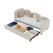 Letto per Bambini 90x200 cm; Letto Singolo - Cassetto; Bordo di Sicurezza - Velluto - Beige