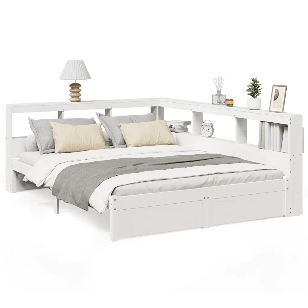 Letto Libreria senza Materasso-Struttura Letto con contenitore Bianco 140x190 cm Legno di Pino 982599