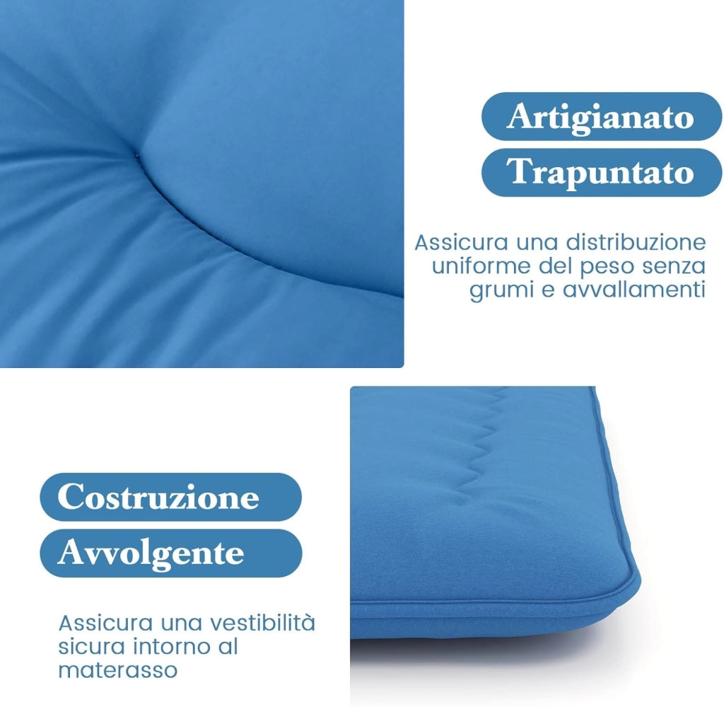 Materasso Futon Pieghevole, Materasso Portatile con Sacca da Trasporto per Camping, Materasso da Terra con Copertura Lavabile (200 x 90 cm, Blu)